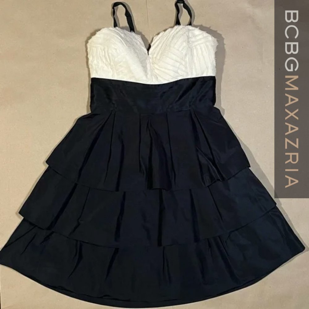 ✨NWoT✨🏷BCBGMAXAZRIA: Black/Cream Fit & Flare Tuxedo Cocktail🍸Dress